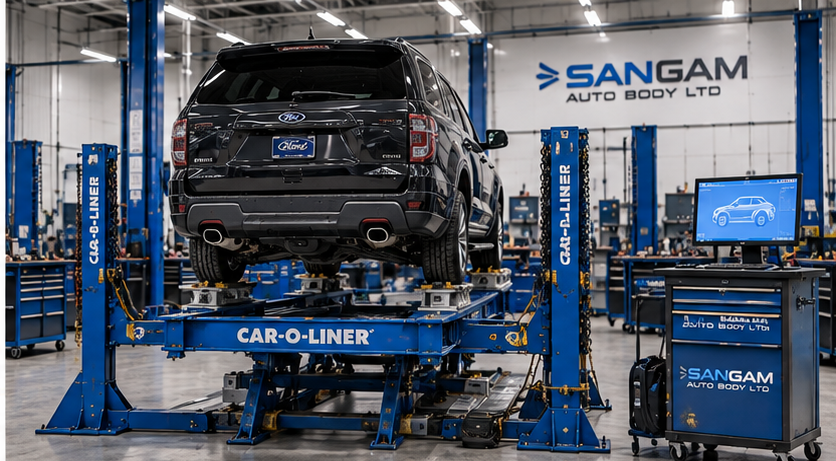 Structural collision repair equipment at Sangam Auto Body